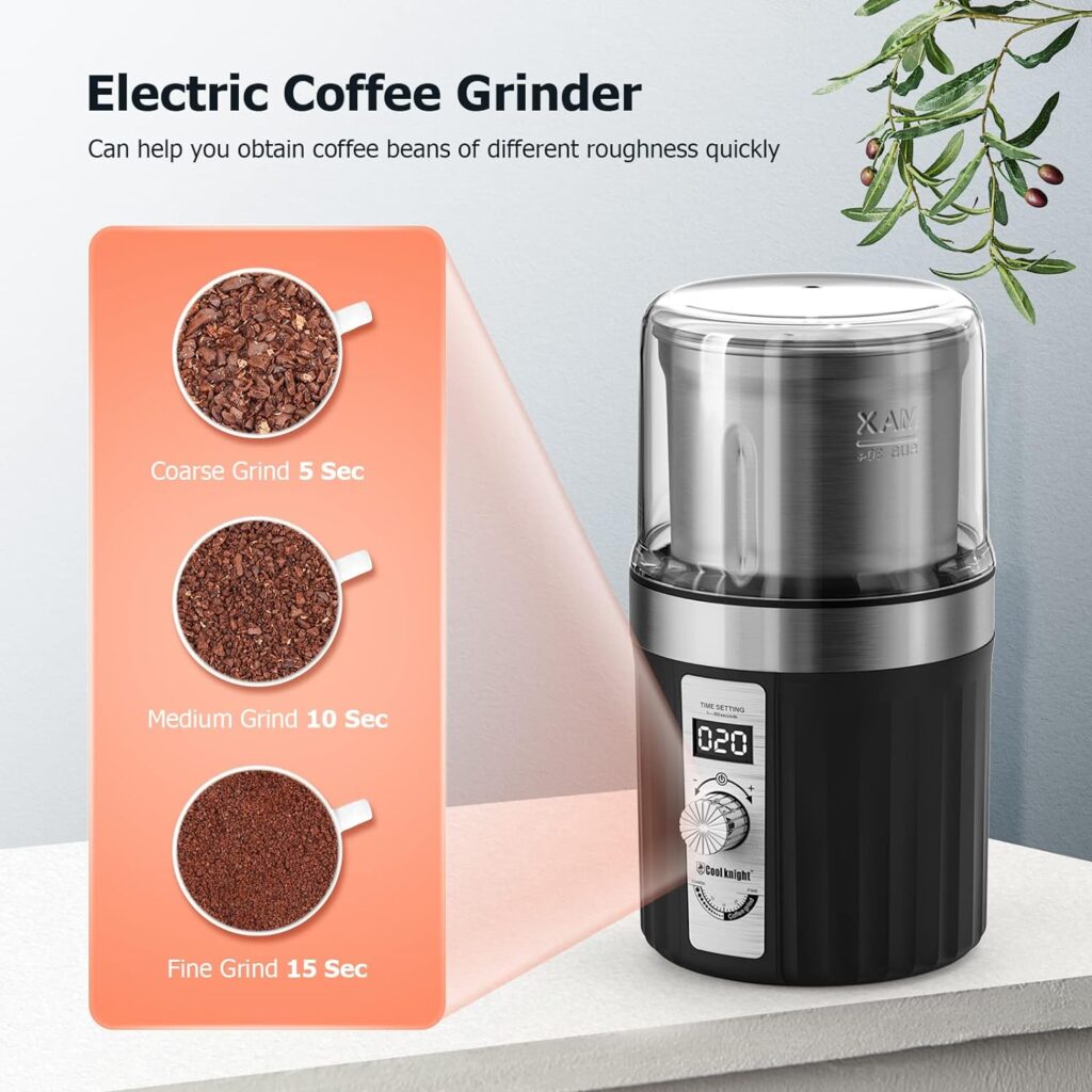 COOL KNIGHT Coffee Grinder Electric, Herb Grinder, Spice Grinder [large capacity/fast/Electric ] - Spice Herb Coffee Grinder for Coffee Bean, Spices, Herbs and Seeds, etc.