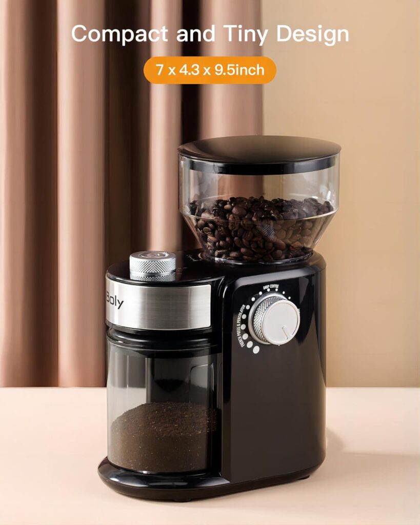 Electric Burr Coffee Grinder, Adjustable Burr Mill Coffee Bean Grinder with 18 Grind Settings, Burr Coffee Grinder for Espresso, Drip Coffee and French Press, Black