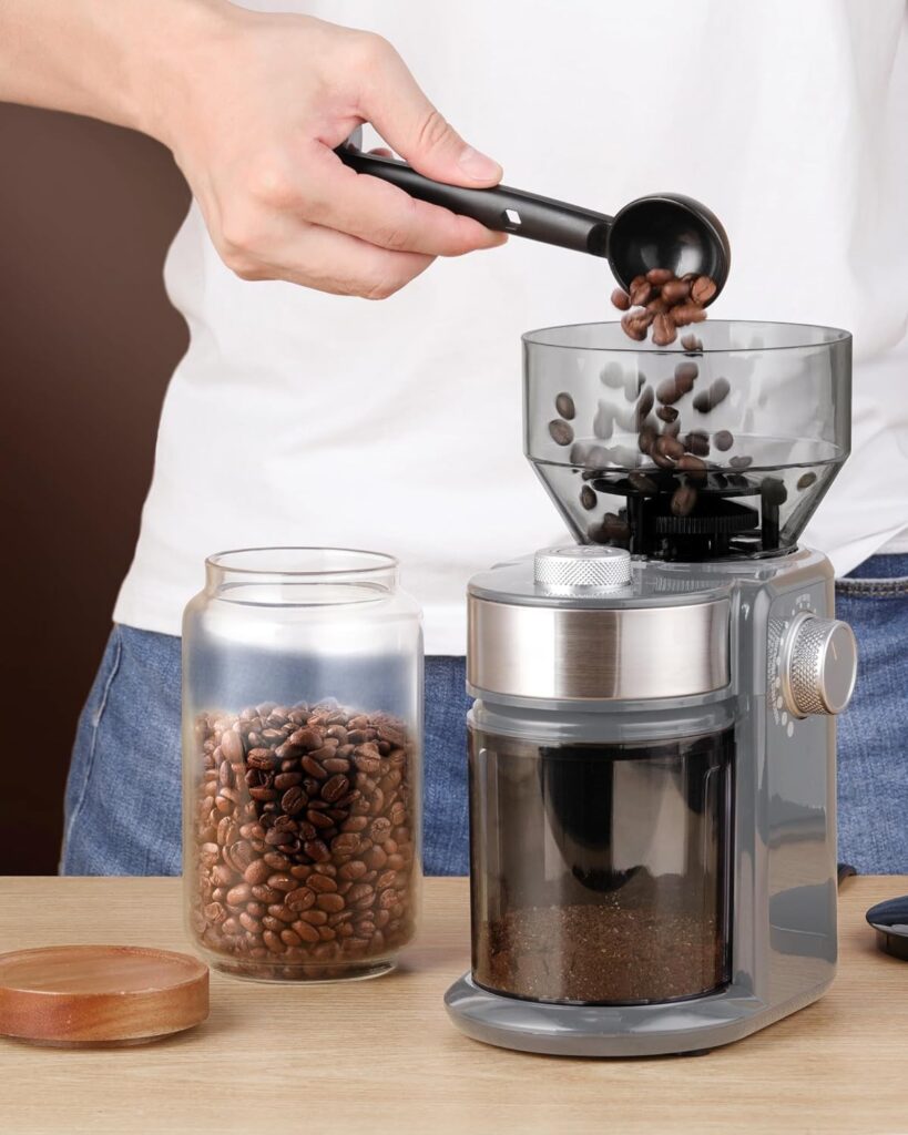 Electric Burr Coffee Grinder, Adjustable Burr Mill with 18 Precise Grind Size Setting, Burr Coffee Grinder for Espresso, Drip Coffee and French Press Coffee, Black