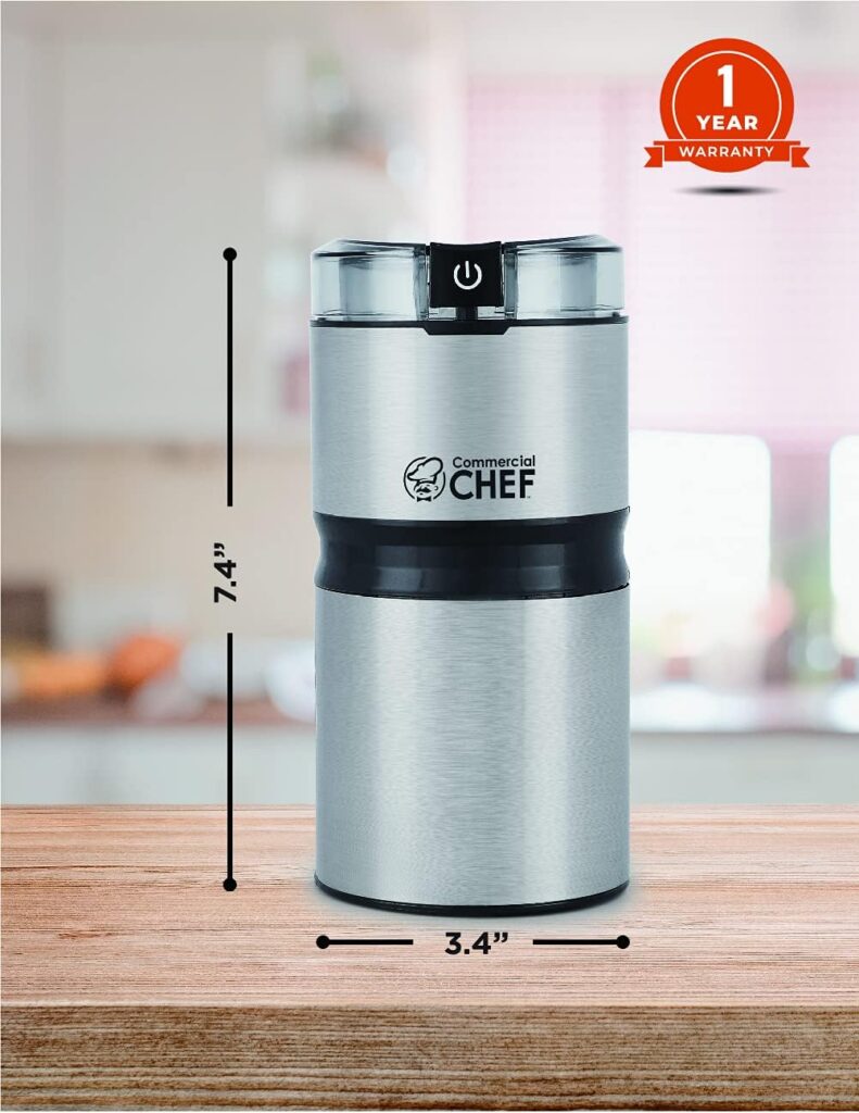 Electric Coffee Grinder Spice Grinder - Stainless Steel Blades Grinder for Coffee Bean Seed Nut Spice Herb Pepper, Brushed Stainless Steel Texture and Transparent Lid