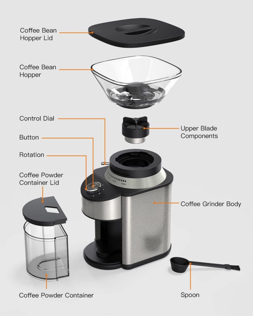 Electric Conical Burr Coffee Grinder, Adjustable Burr Mill with 19 Precise Grind Setting, Stainless Steel for Drip, Percolator, French Press, Espresso and Turkish Coffee Makers