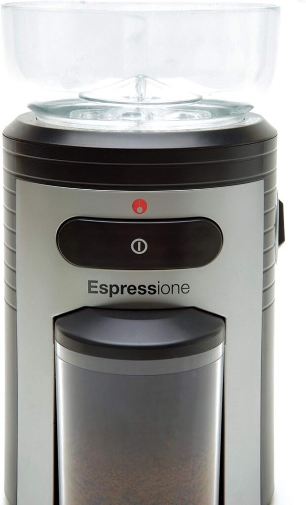 Espressione Professional Conical Burr Coffee Grinder, Black/Silver, 8.5-Oz.