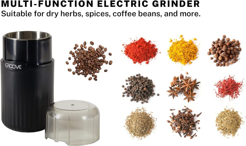 Groove RIPSTER Stainless Steel Electric Grinder: Large Capacity  Versatile Use, Adjustable Grind Settings with 30,000 RPM Motor - For Herbs, Spices, Coffee Beans,  More