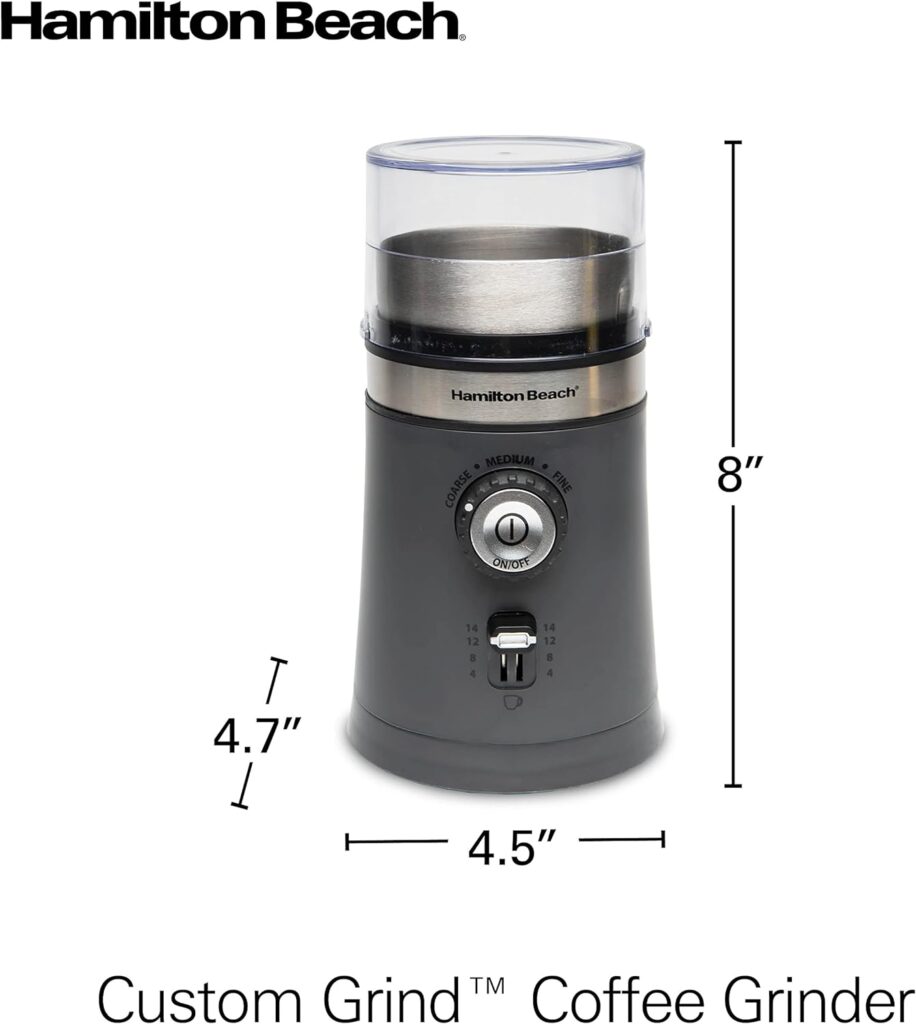 Hamilton Beach Electric Coffee Grinder for Beans, Spices and More, with Multiple Grind Settings for up to 14 Cups, Removable Stainless Steel Chamber, Grey (80396C), 10 oz