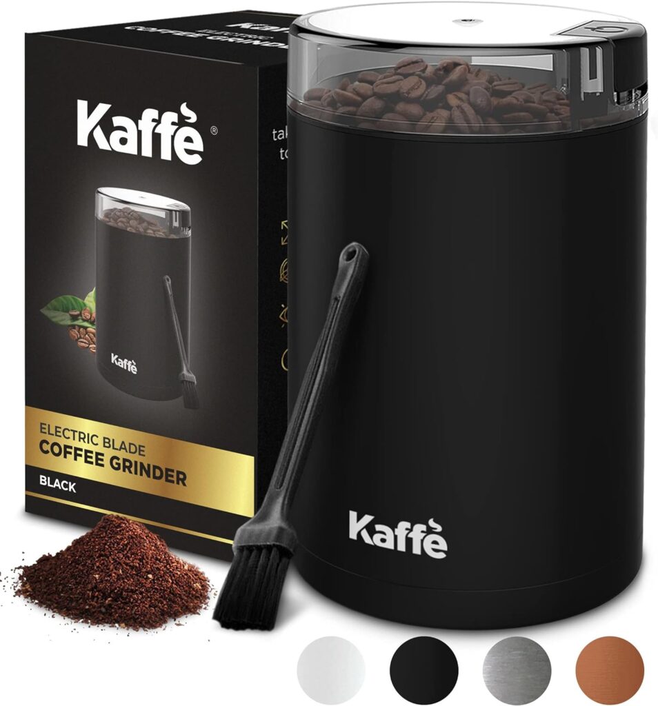 Kaffe Electric Coffee Bean Grinder w/Cleaning Brush. Easy On/Off Operation for Espresso, Cold Brew, Herbs, Spices, Nuts. (14 Cup / 3.5oz) Black