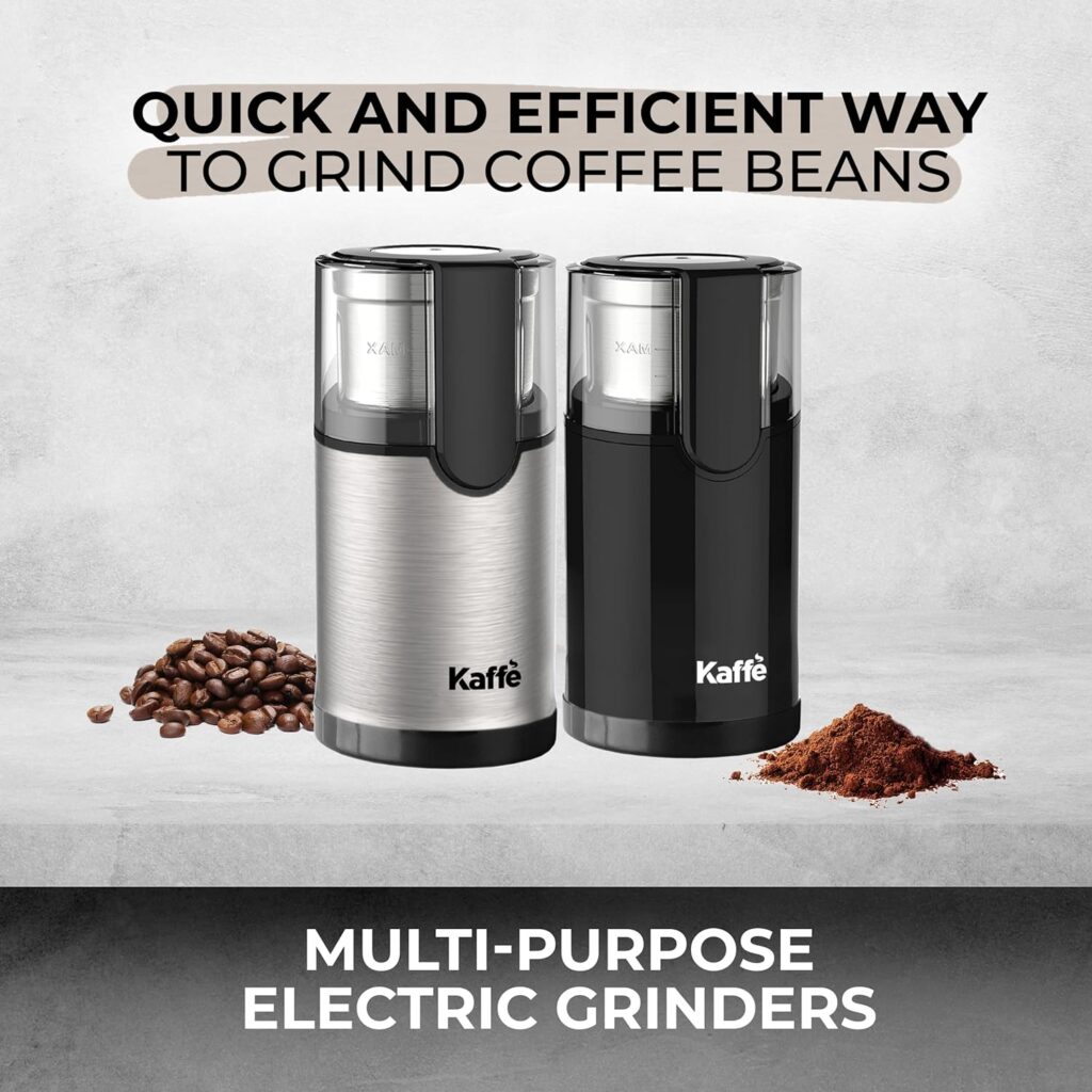 Kaffe Electric Coffee Bean Grinder w/Cleaning Brush. Easy On/Off Operation for Espresso, Cold Brew, Herbs, Spices, Nuts. (14 Cup / 3.5oz) Black