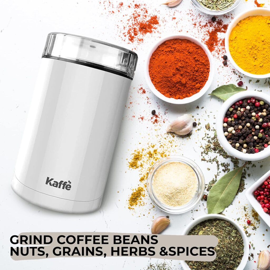 Kaffe Electric Coffee Bean Grinder w/Cleaning Brush. Easy On/Off Operation for Espresso, Cold Brew, Herbs, Spices, Nuts. (14 Cup / 3.5oz) Copper