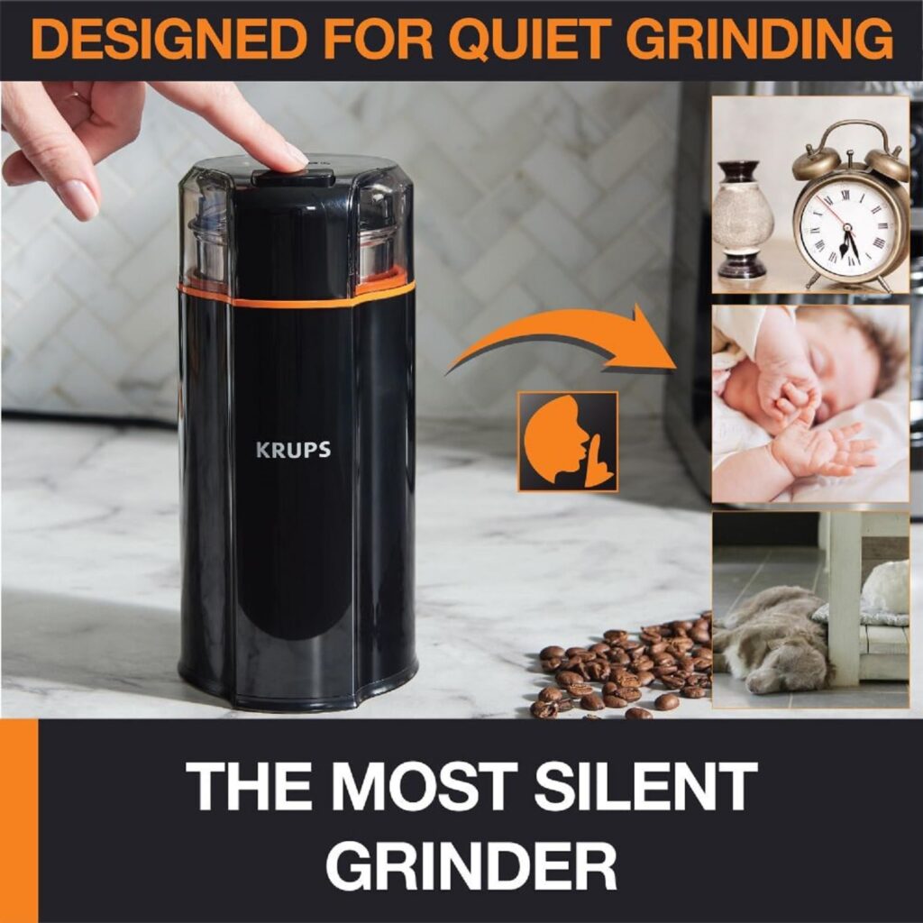 Krups One-Touch Coffee and Spice Grinder 12 Cup Easy to Use, One Touch Operation 200 Watts Coffee, Spices, Dry Herbs, Nuts Black