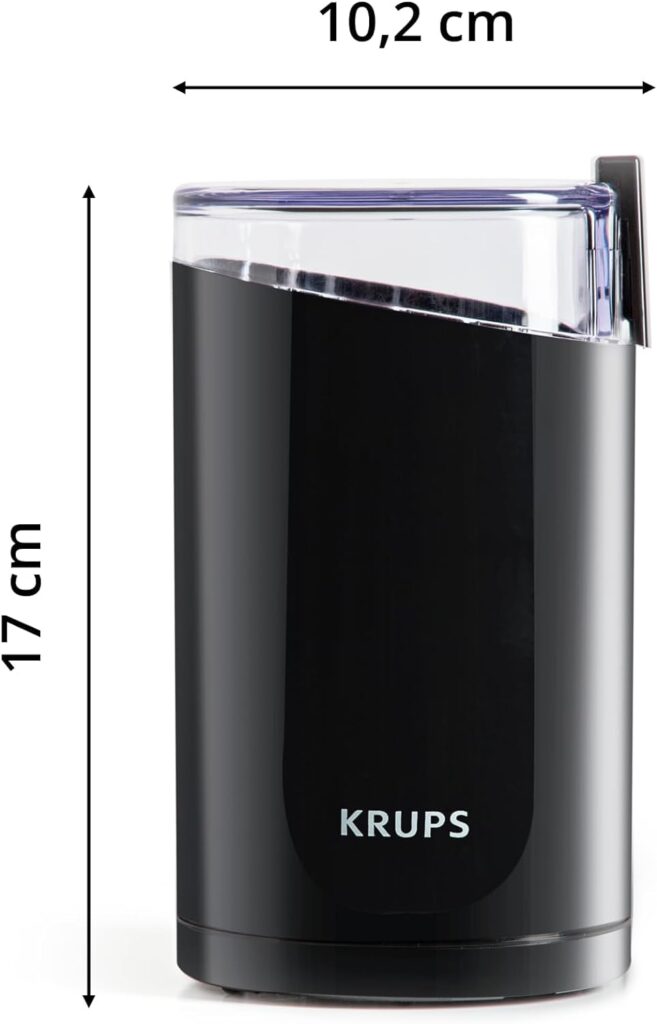 Krups One-Touch Coffee and Spice Grinder 12 Cup Easy to Use, One Touch Operation 200 Watts Coffee, Spices, Dry Herbs, Nuts Black