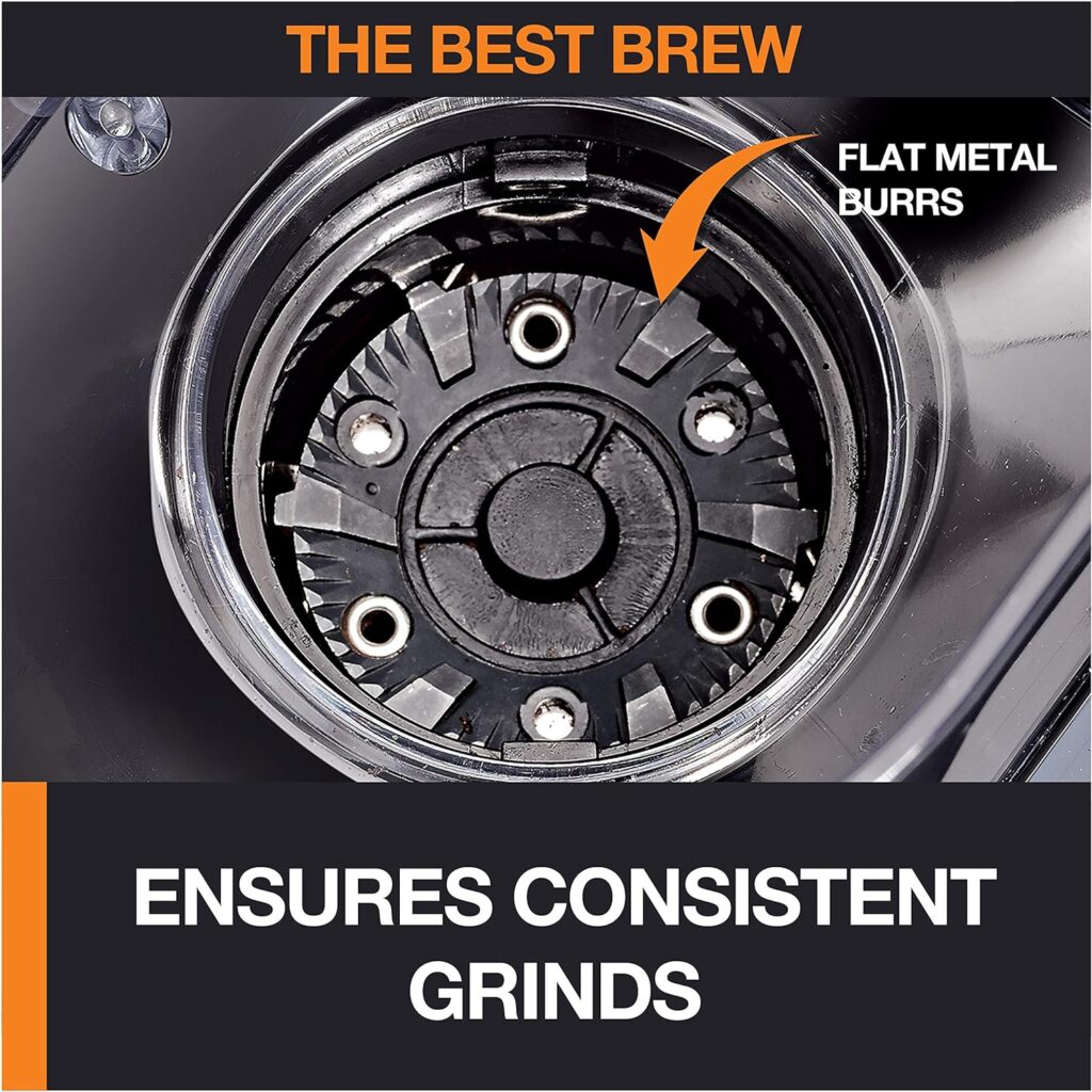 Krups Precision Plastic and Stainless Steel Flat Burr Grinder 12 Cup 110 Watts 12 Grind Settings, Drip, French Press, Espresso, Pour Over, Cold Brew Black