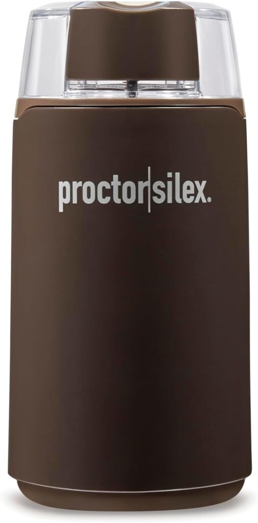 Proctor Silex Electric Coffee Grinder for Beans, Spices and More, Stainless Steel Blades, 12 Cups, Brown