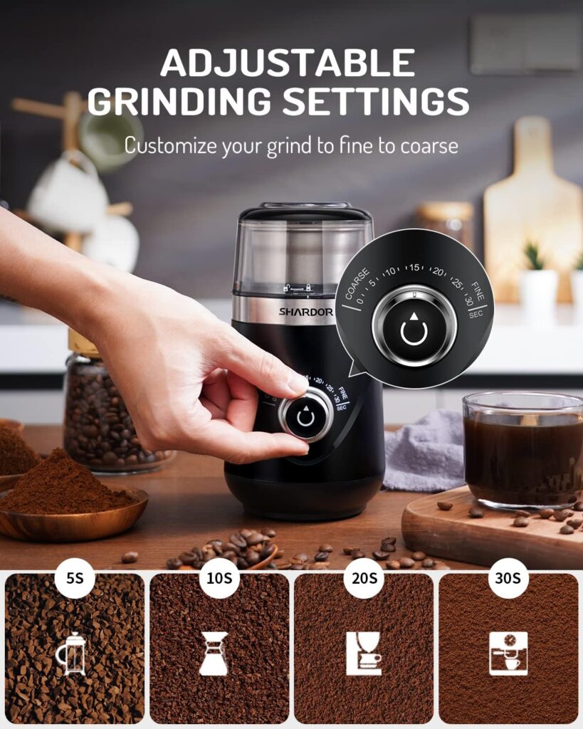 SHARDOR Adjustable Coffee Grinder Electric, Spice Grinder, Coffee Bean Grinder, Espresso Grinder with 1 Removable Stainless Steel Bowl, Black