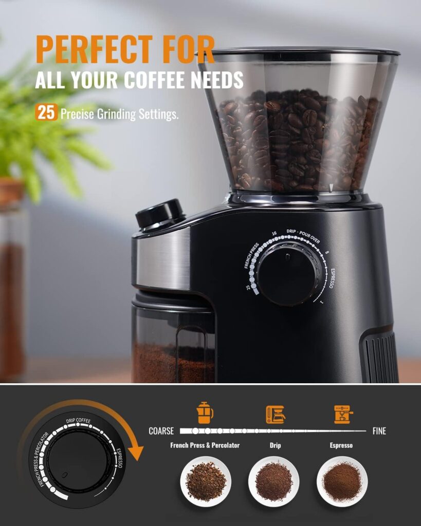 SHARDOR Coffee Grinder Burr Electric, Automatic Coffee Bean Grinder with Digital Timer Display, Adjustable Burr Mill with 25 Precise Grind Setting