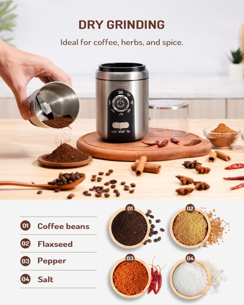 SHARDOR Coffee Grinder Electric Herb/Wet Grinder for Spices and Seeds with 2 Removable Stainless Steel Bowls, Silver