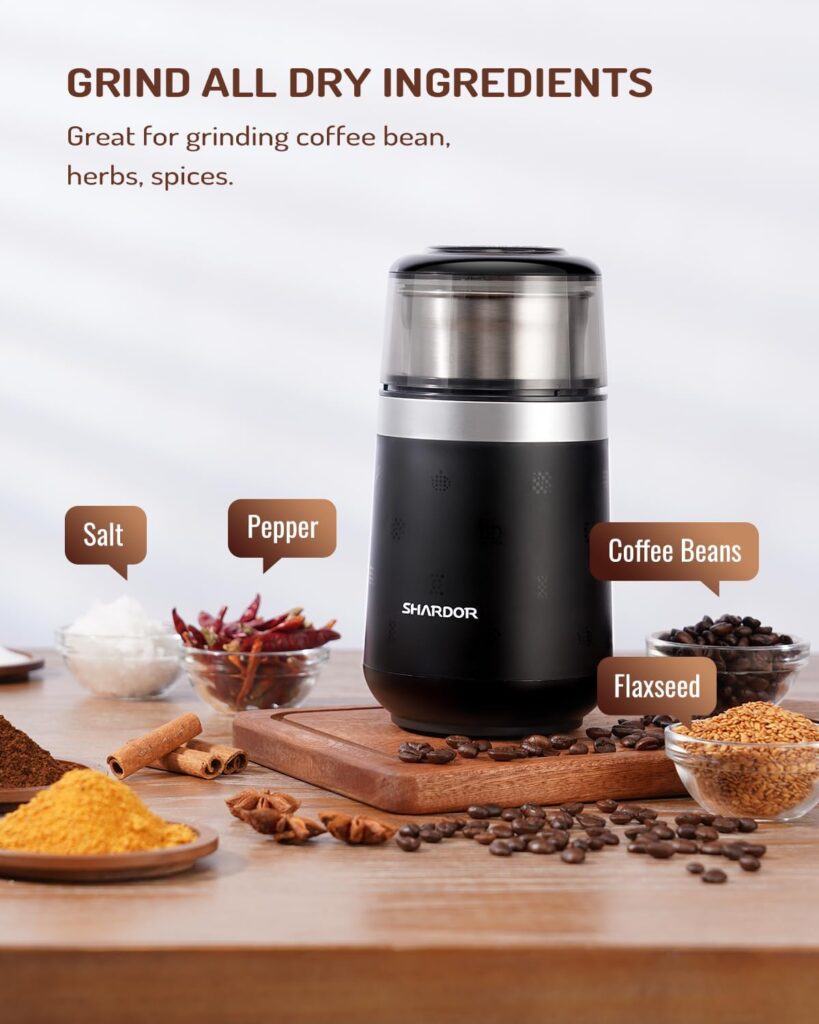 SHARDOR Super Silent Coffee Grinder Electric, Herb Grinder, Spice Grinder, Coffee Bean Grinder, Espresso Grinder with 1 Removable Stainless Steel Bowl, Black