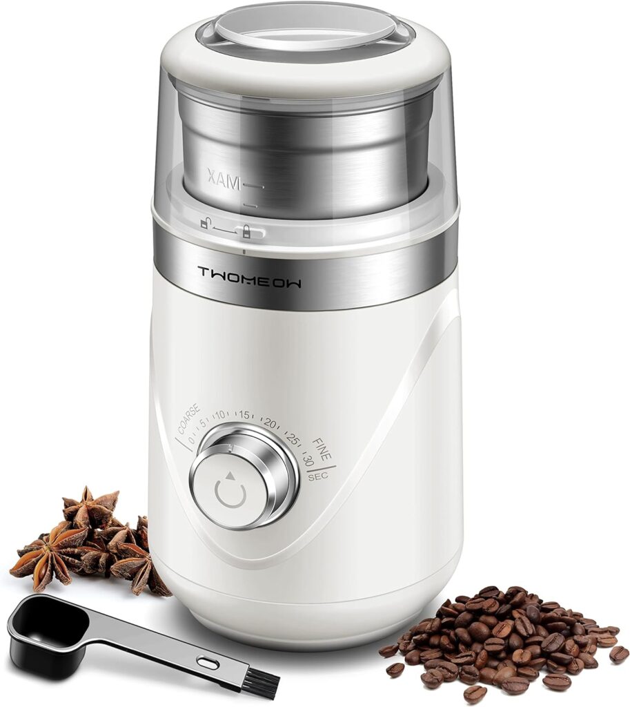 TWOMEOW Adjustable Electric Coffee Grinder with 10 Grind Settings, Spice Grinder and Coffee Bean Grinder with 1 Removable Stainless Steel Bowl, for Cold Brew Maker and Espresso Grinder, Black