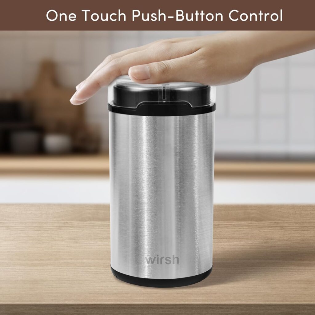 Wirsh Coffee Grinder-Electric Coffee Grinder with Stainless Steel Blades, Coffee and Spice Grinder with Powerful Motor and 4.2oz. Large Capacity for Coffee Beans,Herbs,Spices, Peanuts,Grains and More