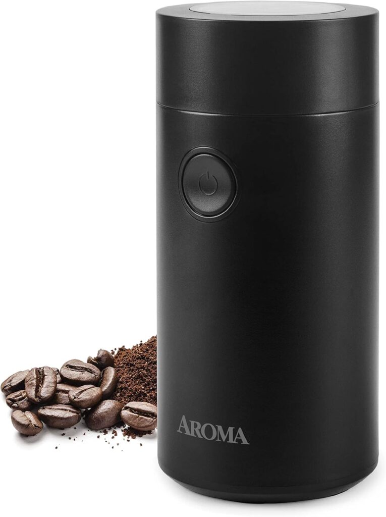 Aroma Housewares Mini Coffee Grinder and Electric Herb Grinder with 304 Stainless Steel Grinding Blades and a Premium Clear Lid (40 g.) (ACG-107B), Black