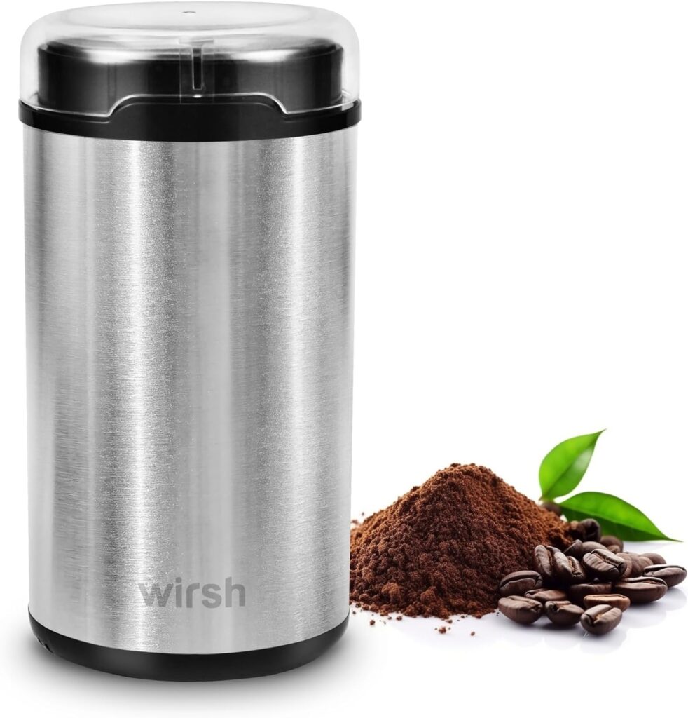 Coffee Grinder, Wirsh Electric Coffee Grinder, Quiet Spice Grinder, Stainless Steel Coffee Mill for Beans,Spices,Herbs with Clean Brush