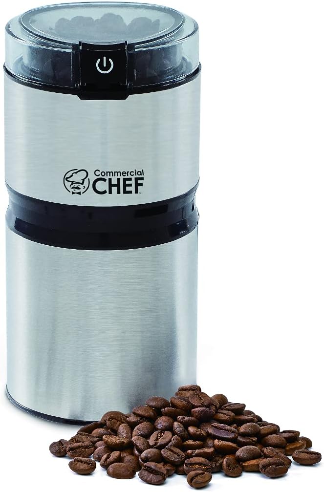 Electric Coffee Grinder Spice Grinder - Stainless Steel Blades Grinder for Coffee Bean Seed Nut Spice Herb Pepper, Brushed Stainless Steel Texture and Transparent Lid