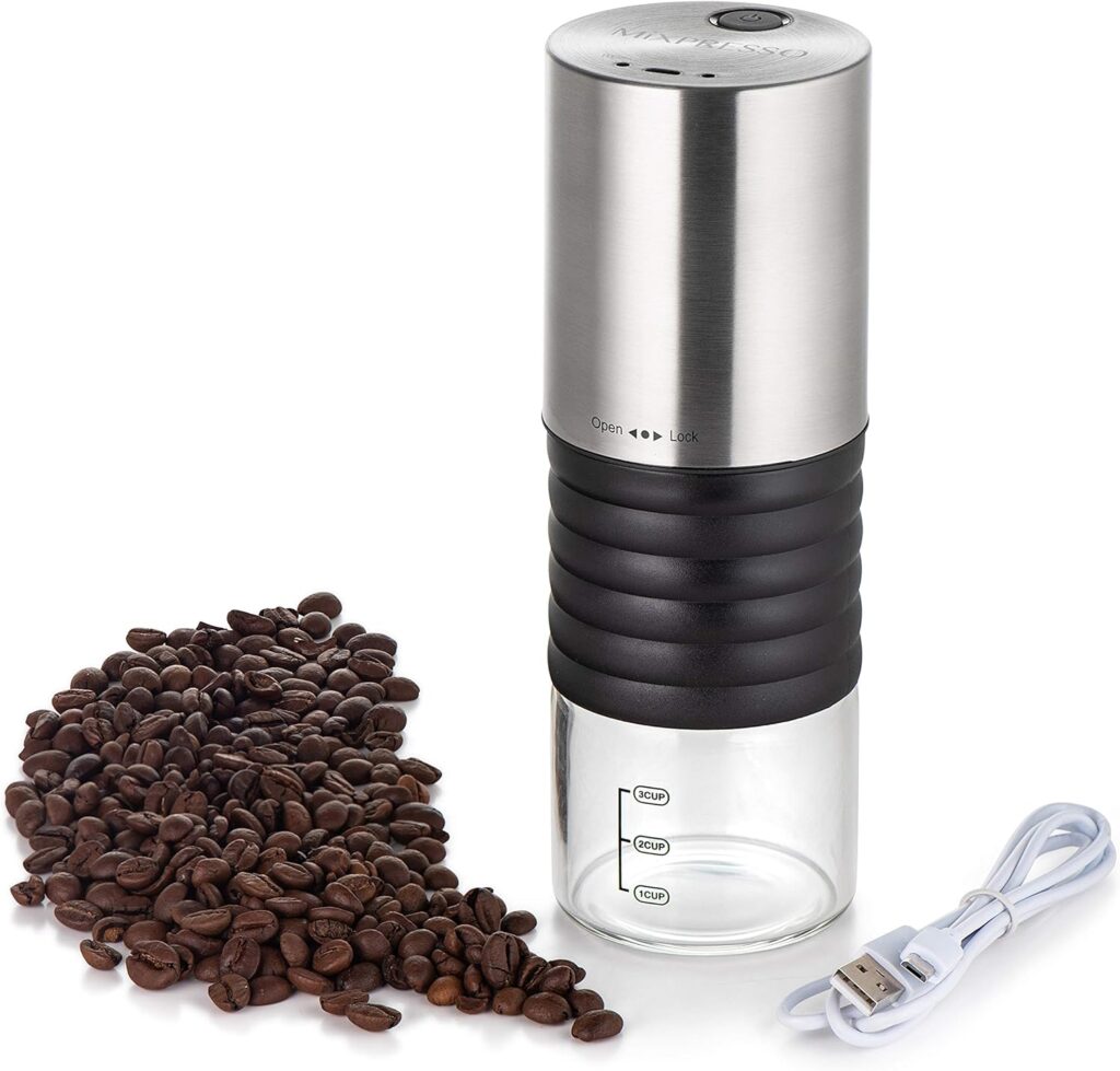 Mixpresso Electric Coffee Grinder With Usb And With Easy On/Off Button, Coffee Bean Grinder  Spice Grinder For Herbs, Nuts  Grains, Spice Mill.