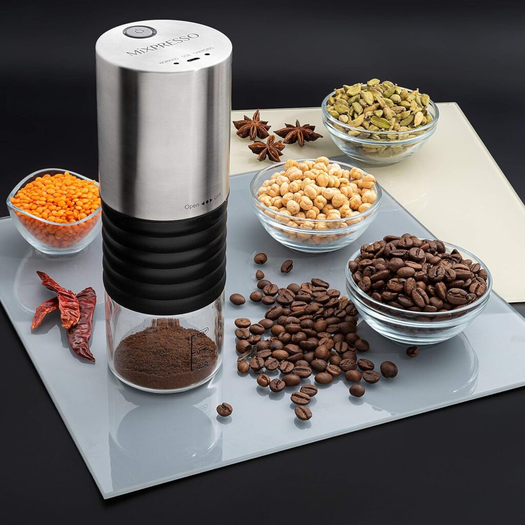 Mixpresso Electric Coffee Grinder With Usb And With Easy On/Off Button, Coffee Bean Grinder  Spice Grinder For Herbs, Nuts  Grains, Spice Mill.