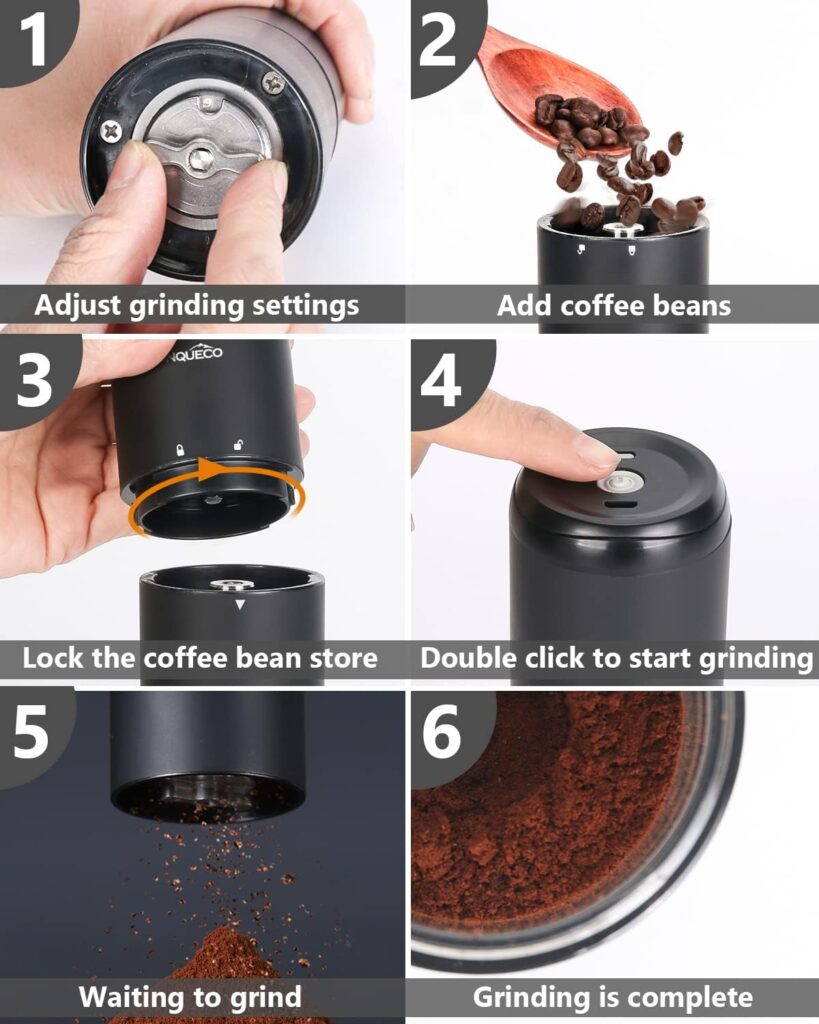 Portable Electric Burr Coffee Grinder: CONQUECO Small Coffee Bean Grinding Machine - Rechargeable Stainless Conical Burr Grinders with Multiple Grind Settings, 20g (with Brush)