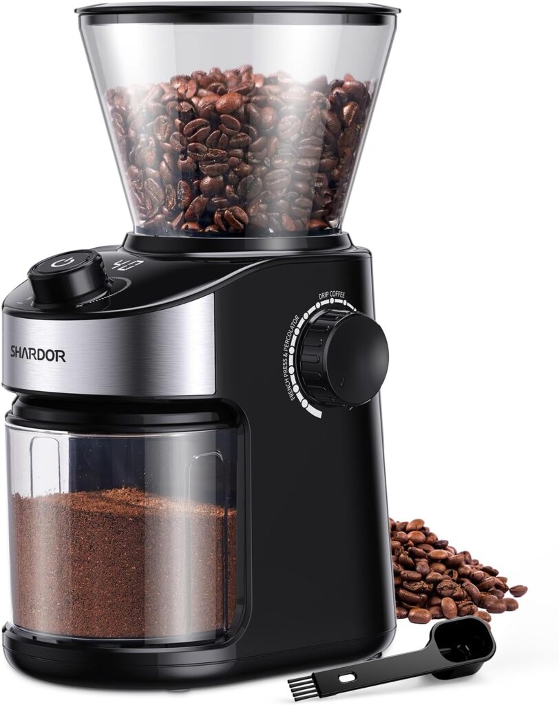 SHARDOR Coffee Grinder Burr Electric, Automatic Coffee Bean Grinder with Digital Timer Display, Adjustable Burr Mill with 25 Precise Grind Setting for Espresso, Drip Coffee, and French Press, Black