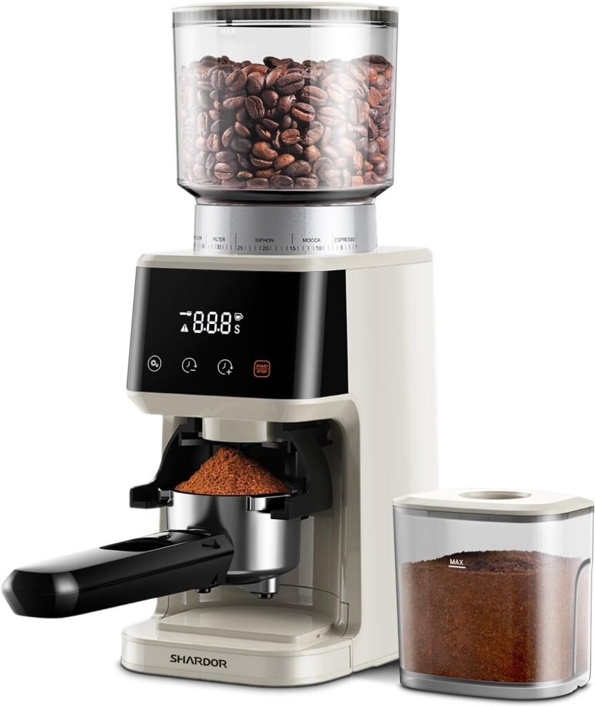 SHARDOR Conical Burr Coffee Grinder Electric for Espresso with Precision Electronic Timer, Touchscreen Adjustable Coffee Bean Grinder with 51 Precise Settings, Beige