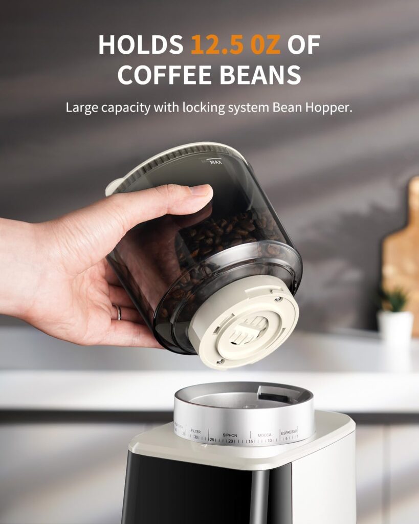 SHARDOR Conical Burr Coffee Grinder Electric for Espresso with Precision Electronic Timer, Touchscreen Adjustable Coffee Bean Grinder with 51 Precise Settings, Beige