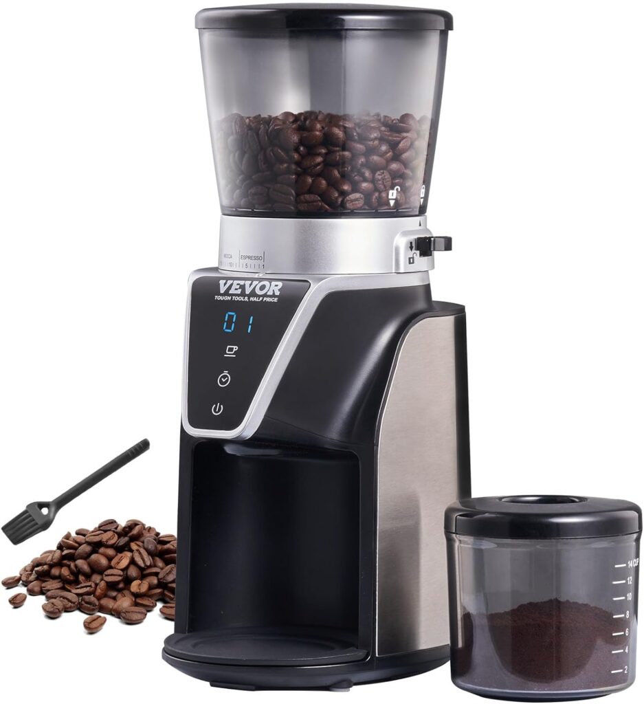 VEVOR Conical Burr Coffee Grinder 51 Precise, Coffee Grinder with LED Screen  Anti-static Device, Adjustable Burr Grinder for 1-14 Cups or 1-56 Seconds